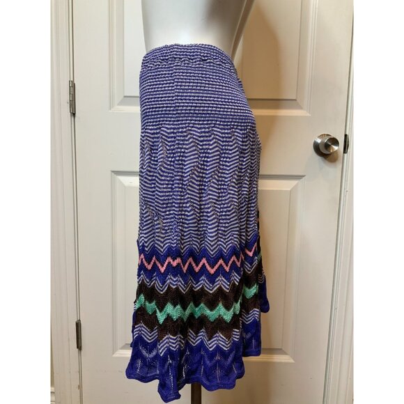 Missoni Blue Multicolor Zig-Zag Patterned A-Line Skirt, Size 10 - Picture 4 of 8